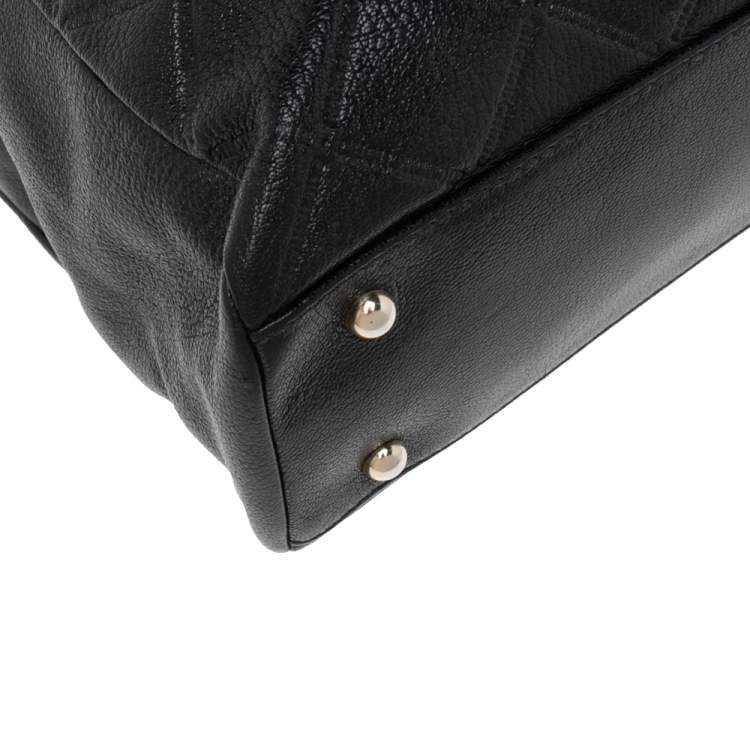Pre Owned CH Carolina Herrera Black Quilt Pattern Leather Chain Shopper Tote