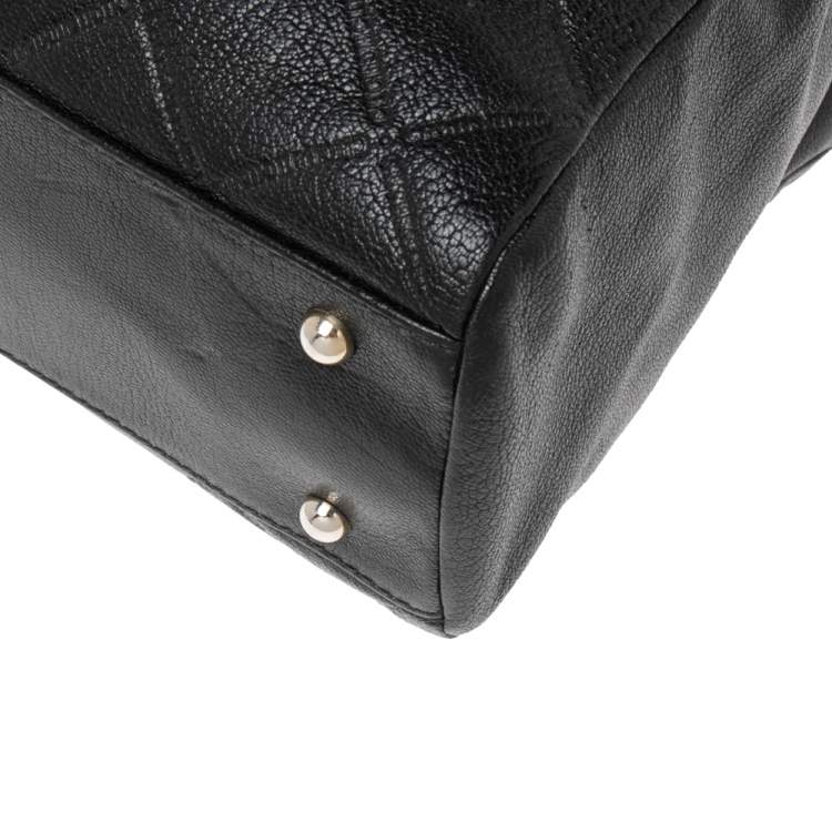 Pre Owned CH Carolina Herrera Black Quilt Pattern Leather Chain Shopper Tote