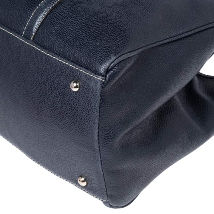 Pre Owned CH Carolina Herrera Navy Blue Grained Leather Matteo Tote