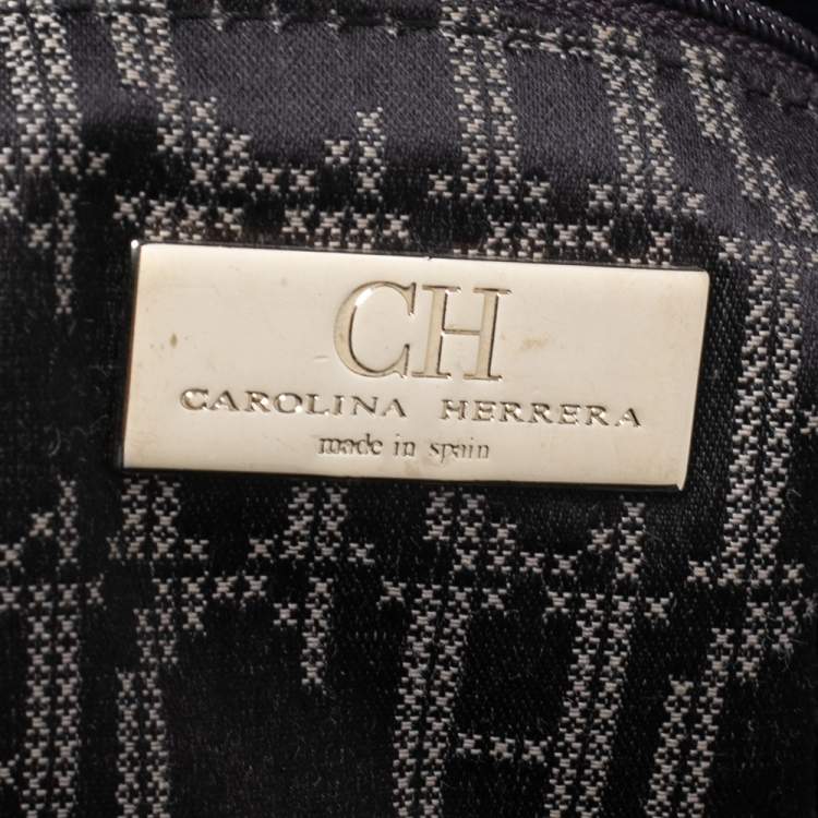 Pre Owned CH Carolina Herrera Navy Blue Grained Leather Matteo Tote