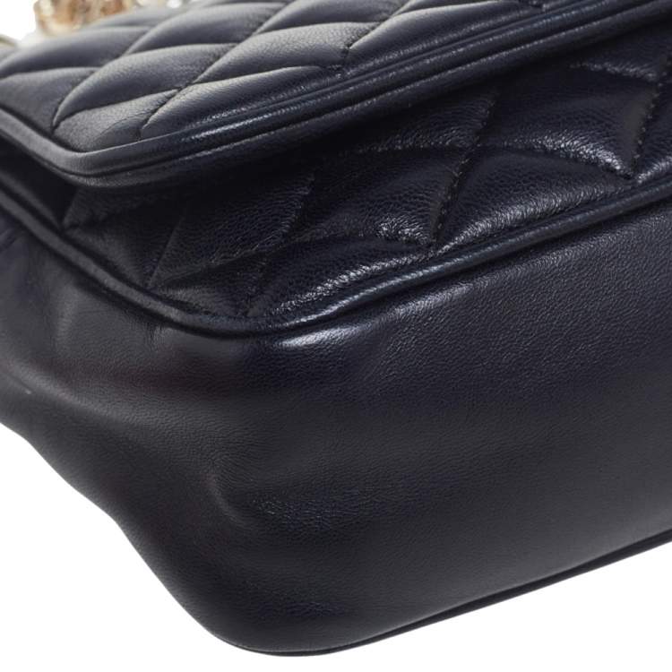 Pre Owned CH Carolina Herrera Black Quilted Leather Flap Chain Shoulder Bag