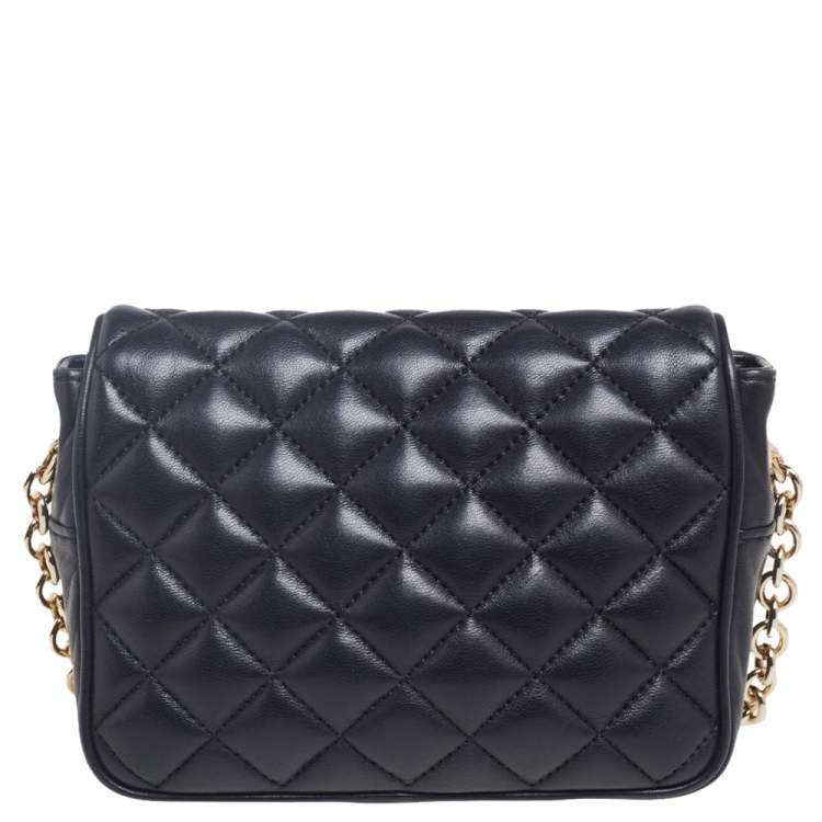 Pre Owned CH Carolina Herrera Black Quilted Leather Flap Chain Shoulder Bag