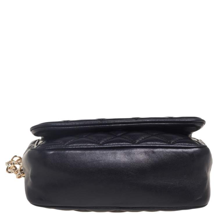Pre Owned CH Carolina Herrera Black Quilted Leather Flap Chain Shoulder Bag