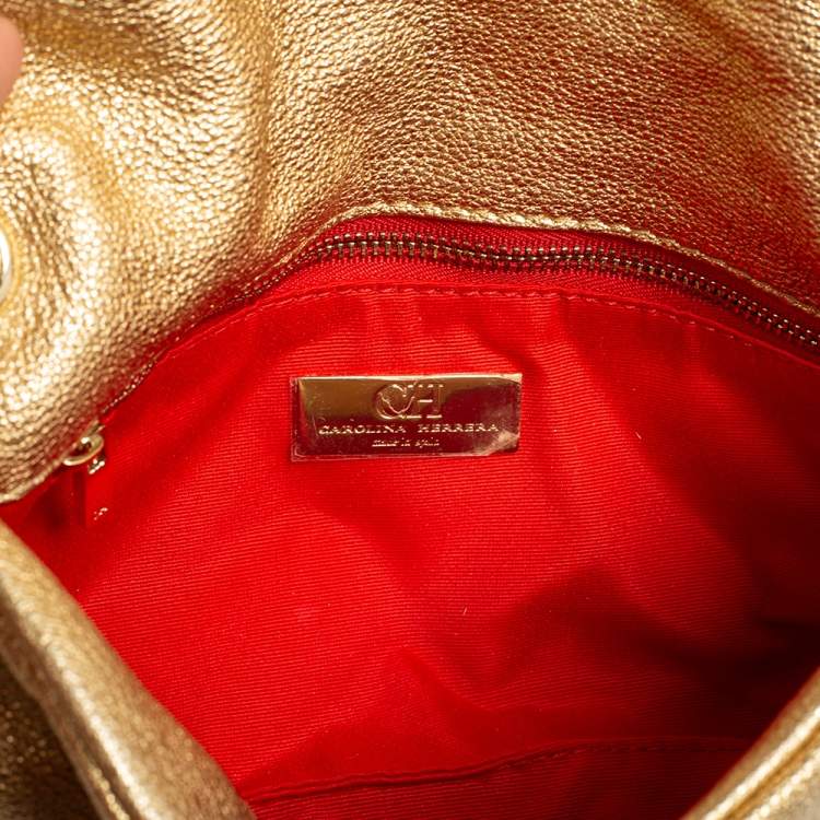 مملوكة مسبقًا CH Carolina Herrera Gold Quilted Leather Flap Chain Shoulder Bag