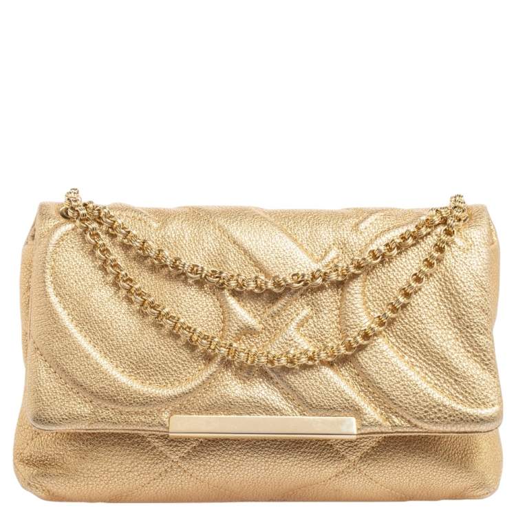 مملوكة مسبقًا CH Carolina Herrera Gold Quilted Leather Flap Chain Shoulder Bag