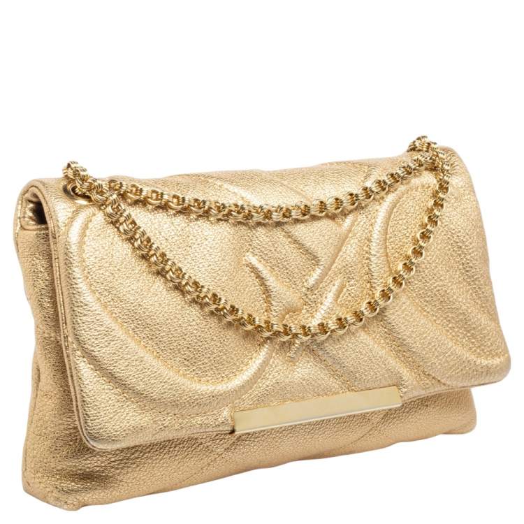 مملوكة مسبقًا CH Carolina Herrera Gold Quilted Leather Flap Chain Shoulder Bag