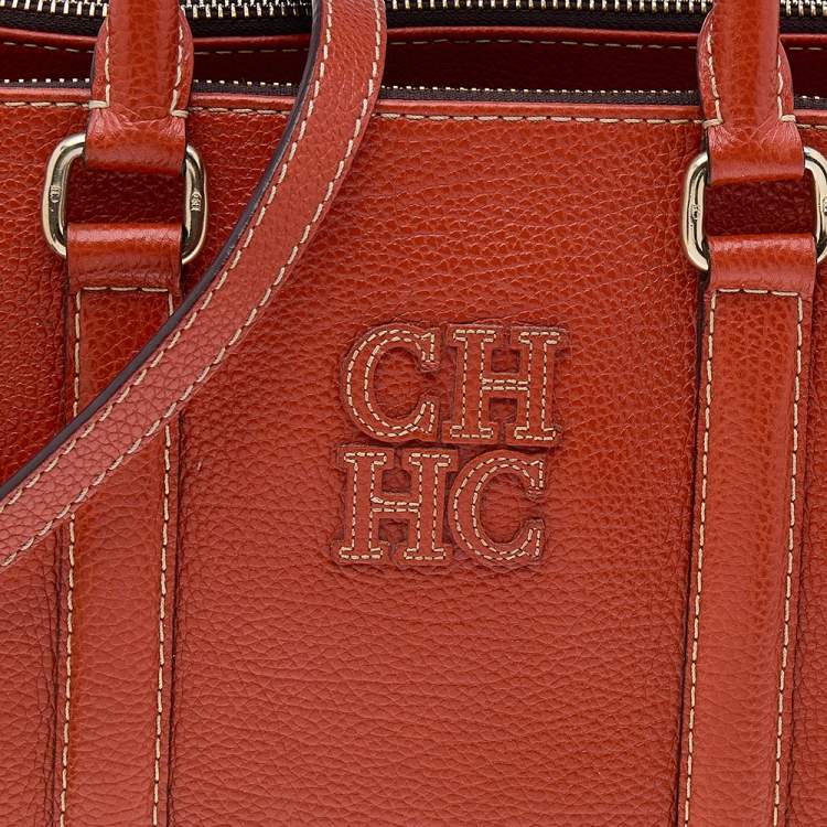 Pre Owned CH Carolina Herrera Orange Leather Matteo Tote