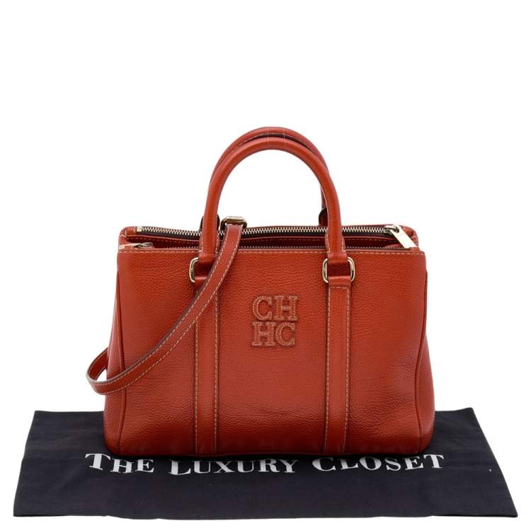 Pre Owned CH Carolina Herrera Orange Leather Matteo Tote