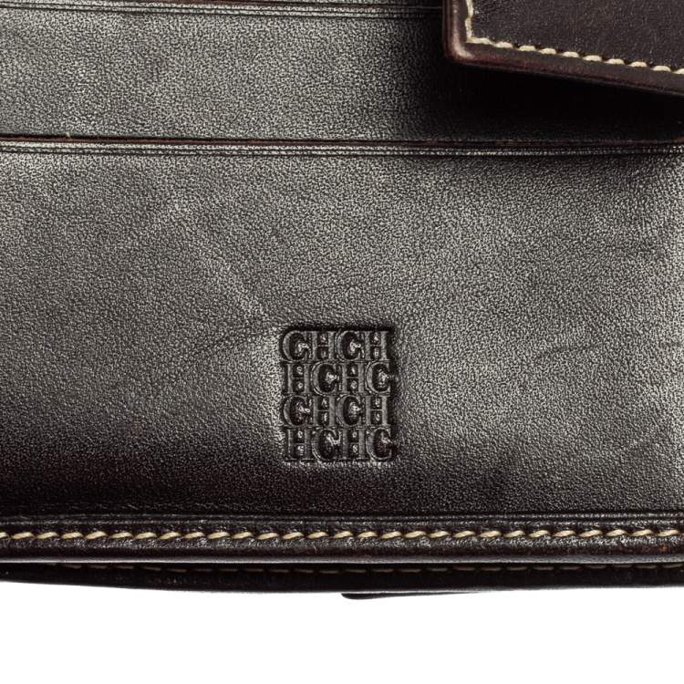 Pre Owned CH Carolina Herrera Monogram Canvas, Suede and Leather Flap French Wallet