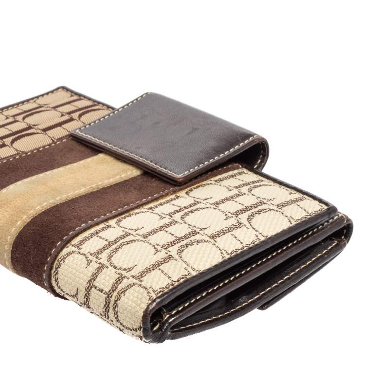 Pre Owned CH Carolina Herrera Monogram Canvas, Suede and Leather Flap French Wallet