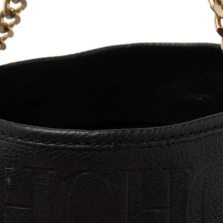 Pre Owned CH Carolina Herrera Black Monogram Leather Chain Hobo
