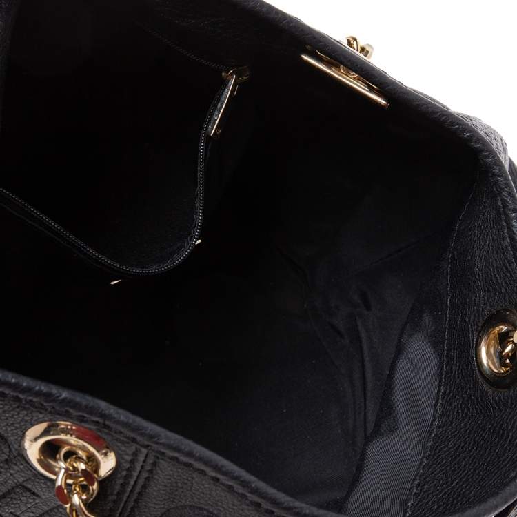 Pre Owned CH Carolina Herrera Black Monogram Leather Chain Hobo