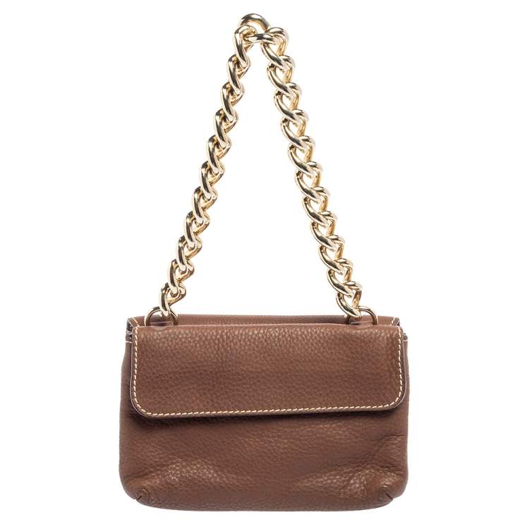 Pre Owned CH Carolina Herrera Brown Leather Double Flap Chain Bag