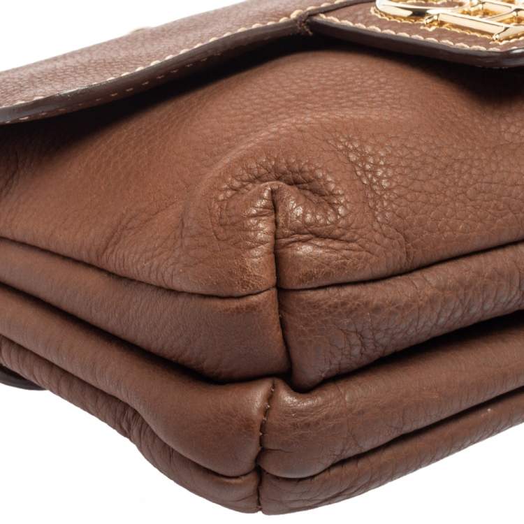Pre Owned CH Carolina Herrera Brown Leather Double Flap Chain Bag
