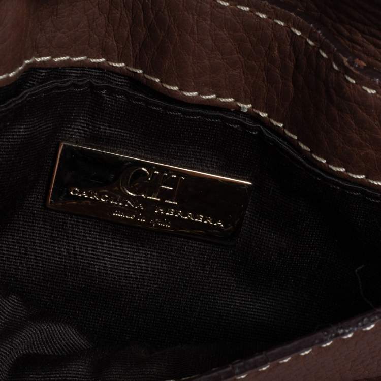 Pre Owned CH Carolina Herrera Brown Leather Double Flap Chain Bag