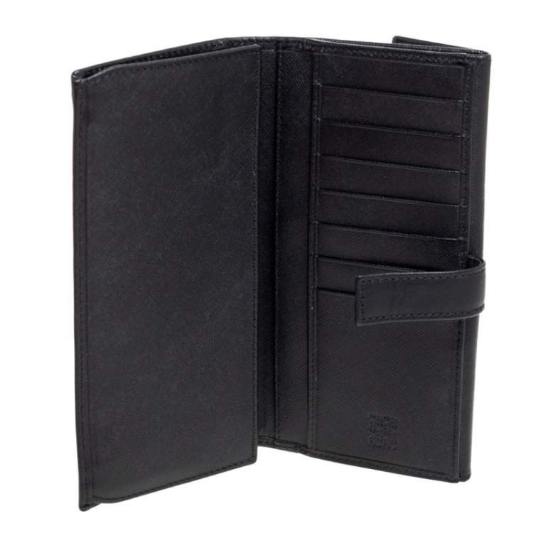 Pre Owned CH Carolina Herrera Black Leather CH Logo Flap French Continental Wallet