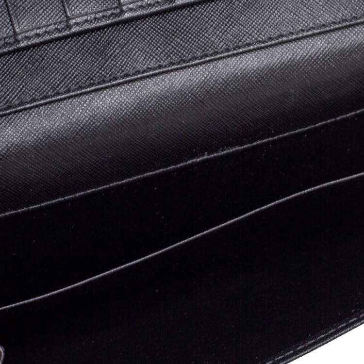 Pre Owned CH Carolina Herrera Black Leather CH Logo Flap French Continental Wallet