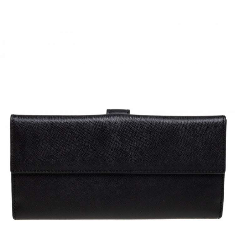 Pre Owned CH Carolina Herrera Black Leather CH Logo Flap French Continental Wallet