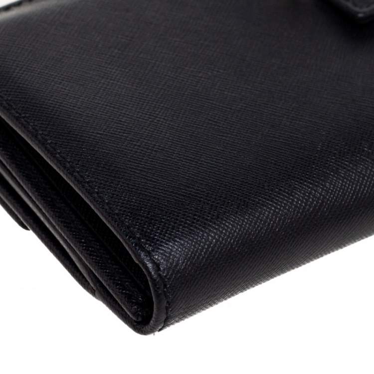 Pre Owned CH Carolina Herrera Black Leather CH Logo Flap French Continental Wallet