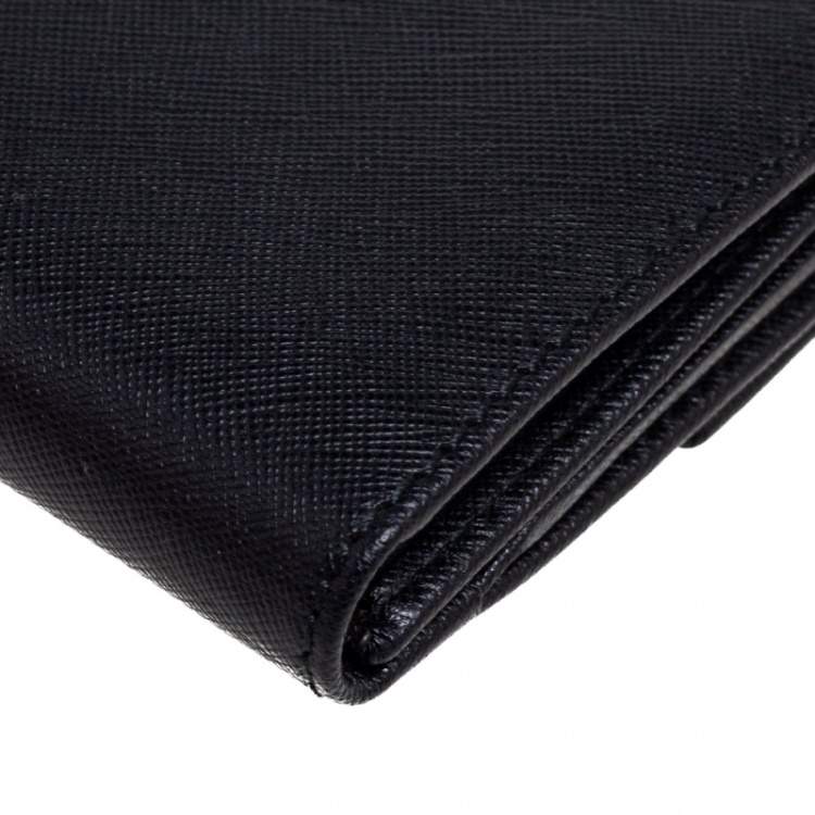 Pre Owned CH Carolina Herrera Black Leather CH Logo Flap French Continental Wallet
