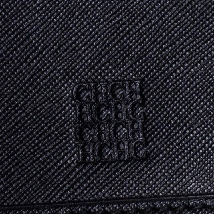 Pre Owned CH Carolina Herrera Black Leather CH Logo Flap French Continental Wallet