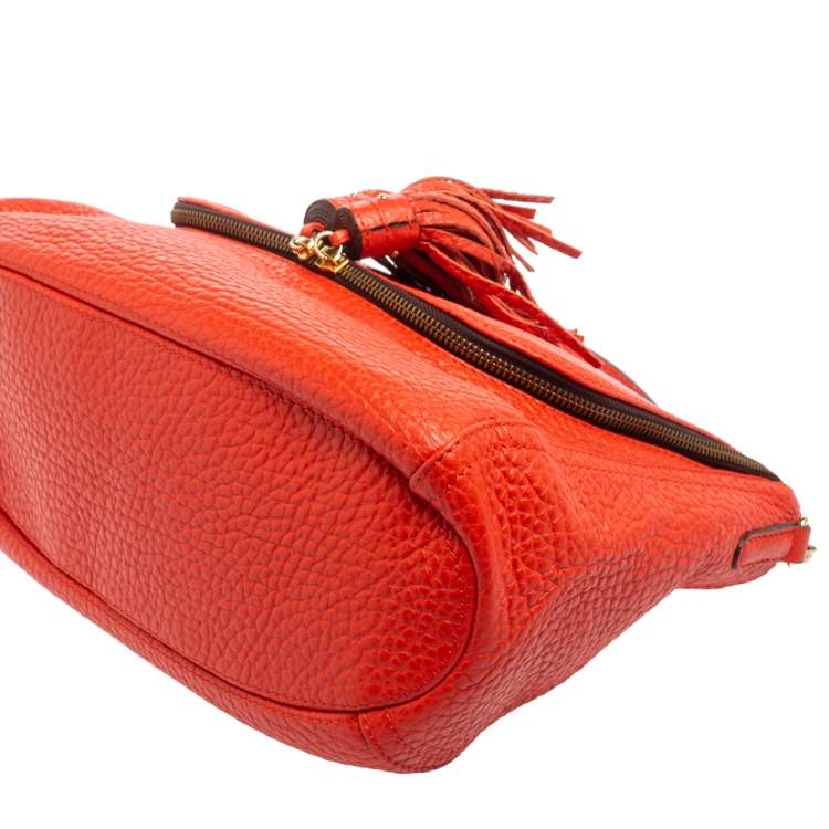 Pre Owned Carolina Herrera Rose Red Leather Zip Hobo