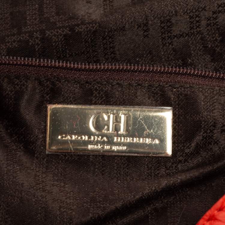 Pre Owned Carolina Herrera Rose Red Leather Zip Hobo