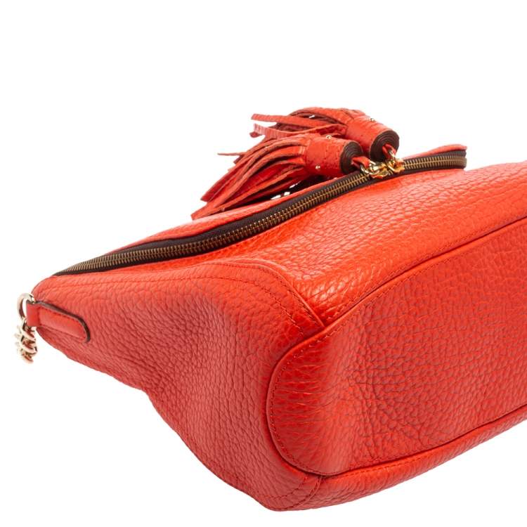 Pre Owned Carolina Herrera Rose Red Leather Zip Hobo