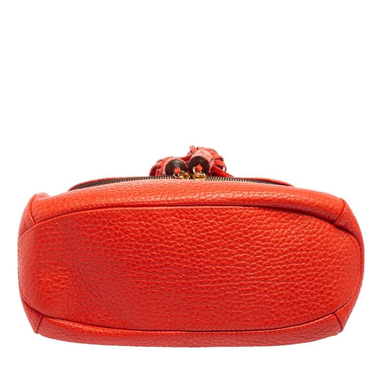 Pre Owned Carolina Herrera Rose Red Leather Zip Hobo