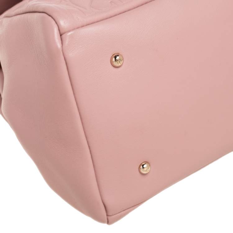 Pre Owned CH Carolina Herrera Light Pink Embossed Leather Flap Top Handle Bag
