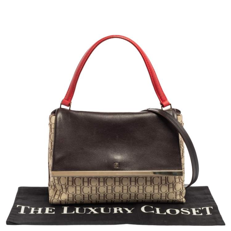 Pre Owned CH Carolina Herrera Multicolor Monogram Coated Canvas and Leather Top Handle Bag