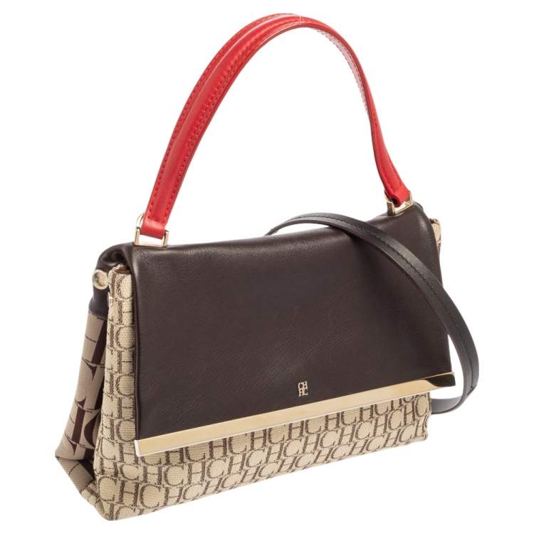 Pre Owned CH Carolina Herrera Multicolor Monogram Coated Canvas and Leather Top Handle Bag