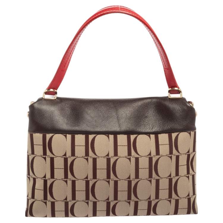 Pre Owned CH Carolina Herrera Multicolor Monogram Coated Canvas and Leather Top Handle Bag