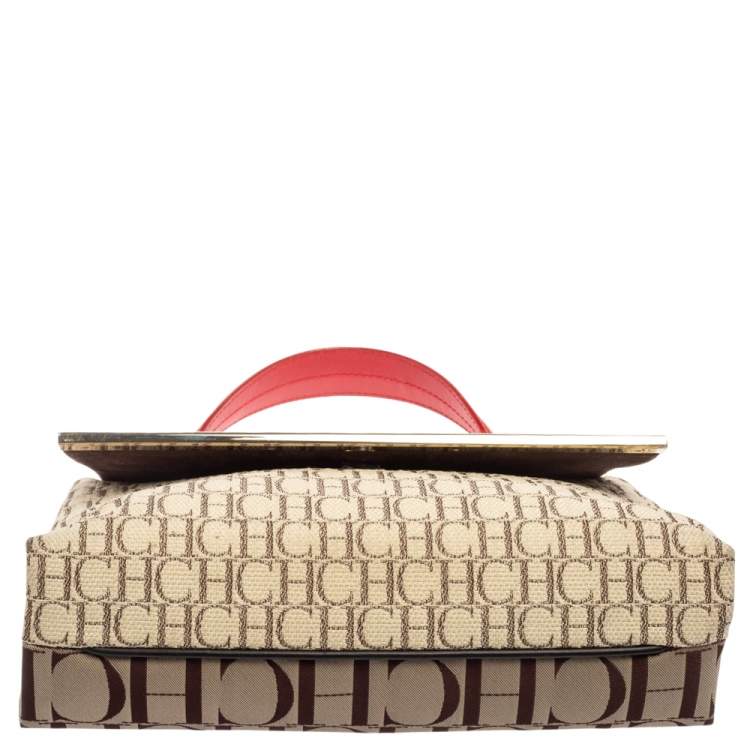 Pre Owned CH Carolina Herrera Multicolor Monogram Coated Canvas and Leather Top Handle Bag