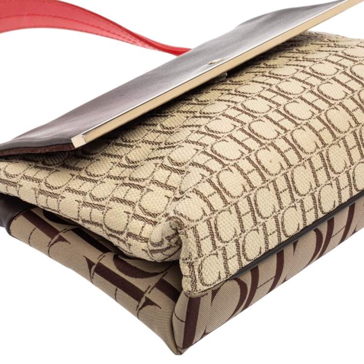 Pre Owned CH Carolina Herrera Multicolor Monogram Coated Canvas and Leather Top Handle Bag