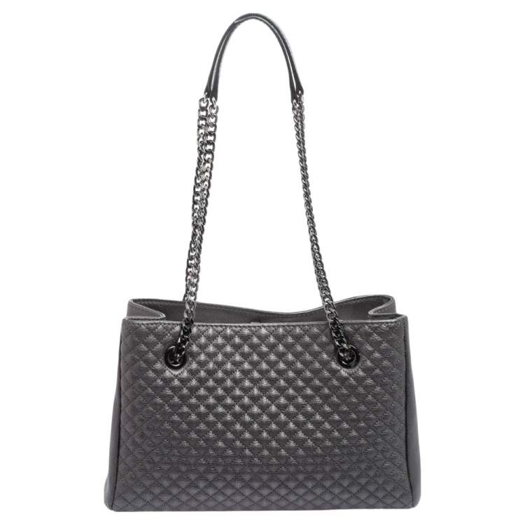 Pre Owned Carolina Herrera Dark Grey Micro Quilted Leather Chain Tote