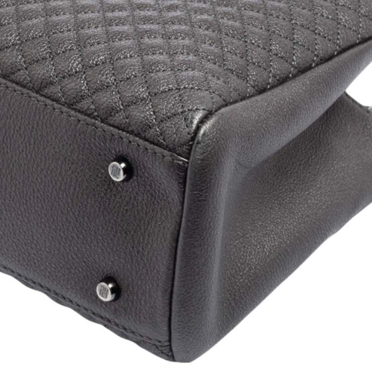 Pre Owned Carolina Herrera Dark Grey Micro Quilted Leather Chain Tote