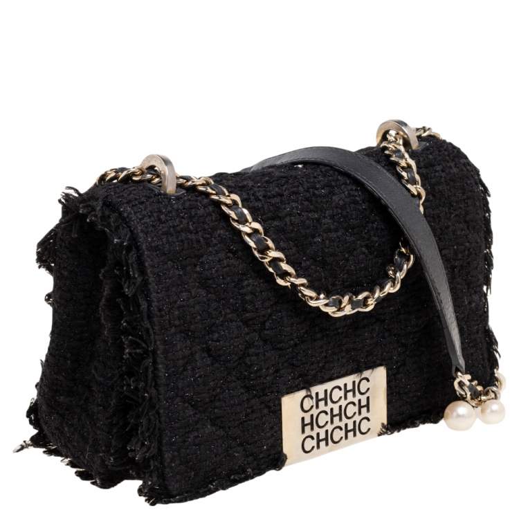 Pre Owned CH Carolina Herrera Black Fabric Pearl Embellished Shoulder Bag