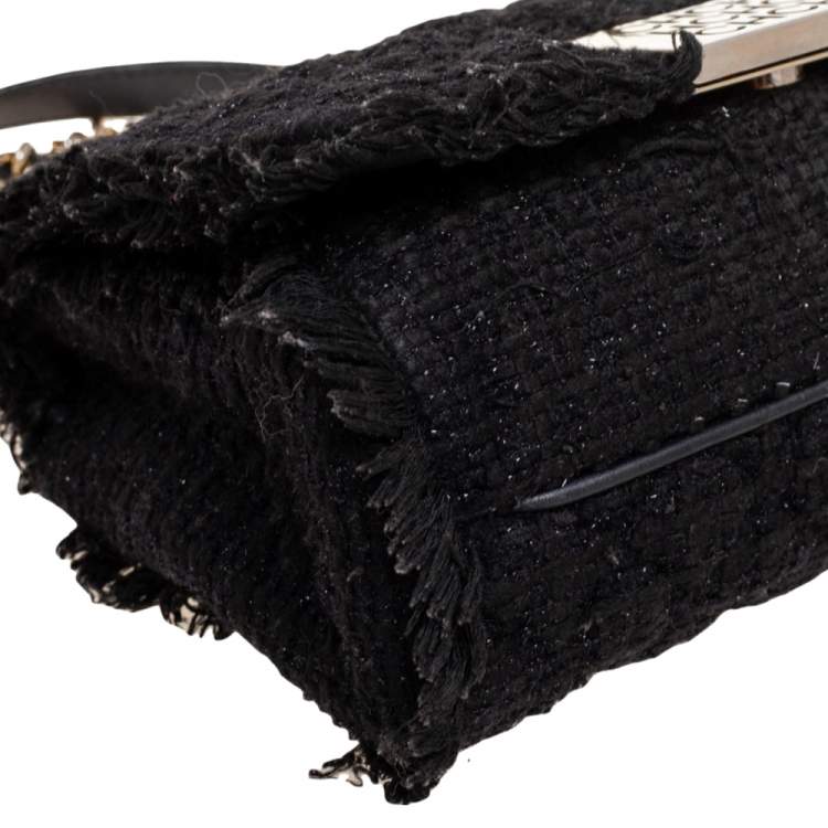 Pre Owned CH Carolina Herrera Black Fabric Pearl Embellished Shoulder Bag