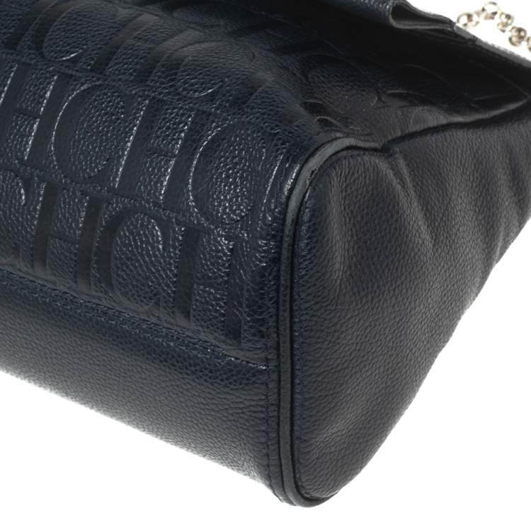 Pre Owned CH Carolina Herrera Navy Blue Leather Minuetto Flap Top Handle Bag