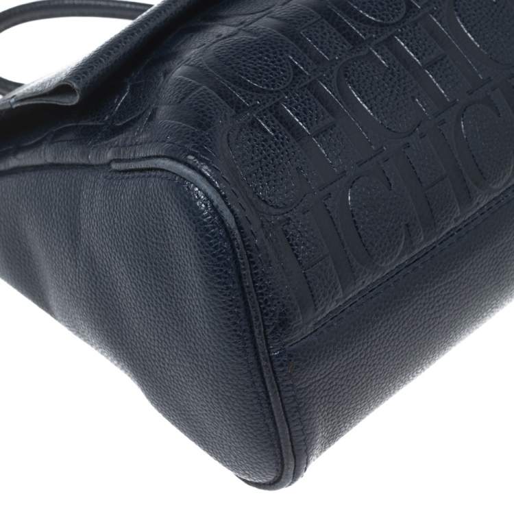 Pre Owned CH Carolina Herrera Navy Blue Leather Minuetto Flap Top Handle Bag