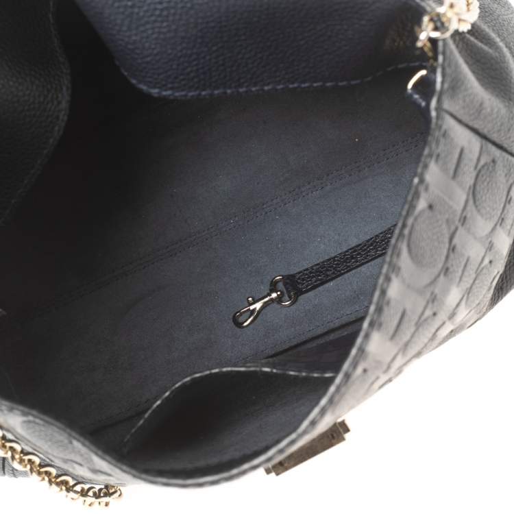 Pre Owned CH Carolina Herrera Navy Blue Leather Minuetto Flap Top Handle Bag