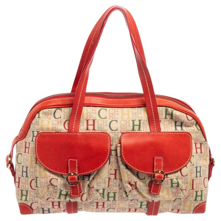 Pre Owned CH Carolina Herrera Multicolor Monogram Canvas Double Pocket Satchel