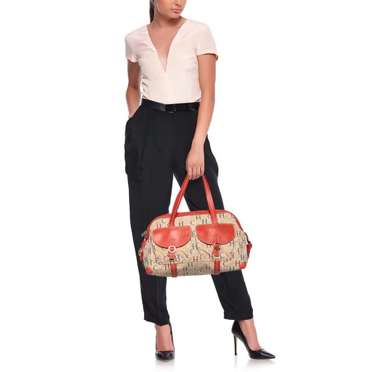 Pre Owned CH Carolina Herrera Multicolor Monogram Canvas Double Pocket Satchel