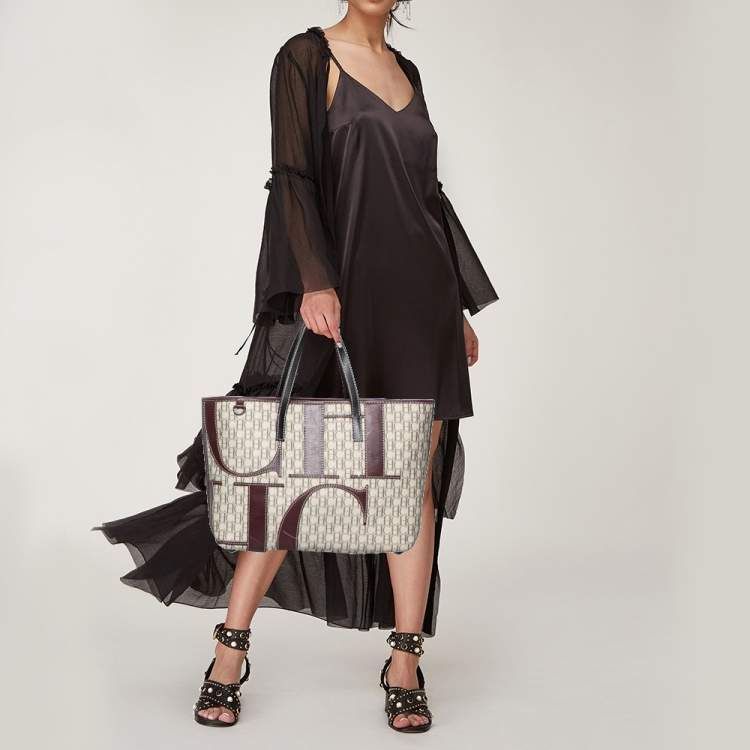 Pre Owned Carolina Herrera Multicolor Monogram Canvas And Leather Shopper Tote