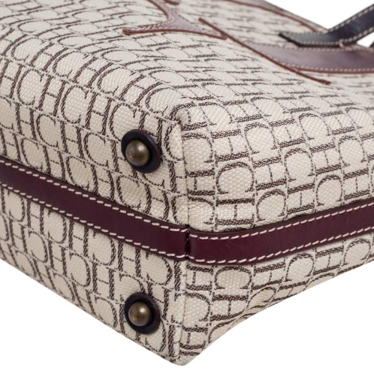 Pre Owned Carolina Herrera Multicolor Monogram Canvas And Leather Shopper Tote