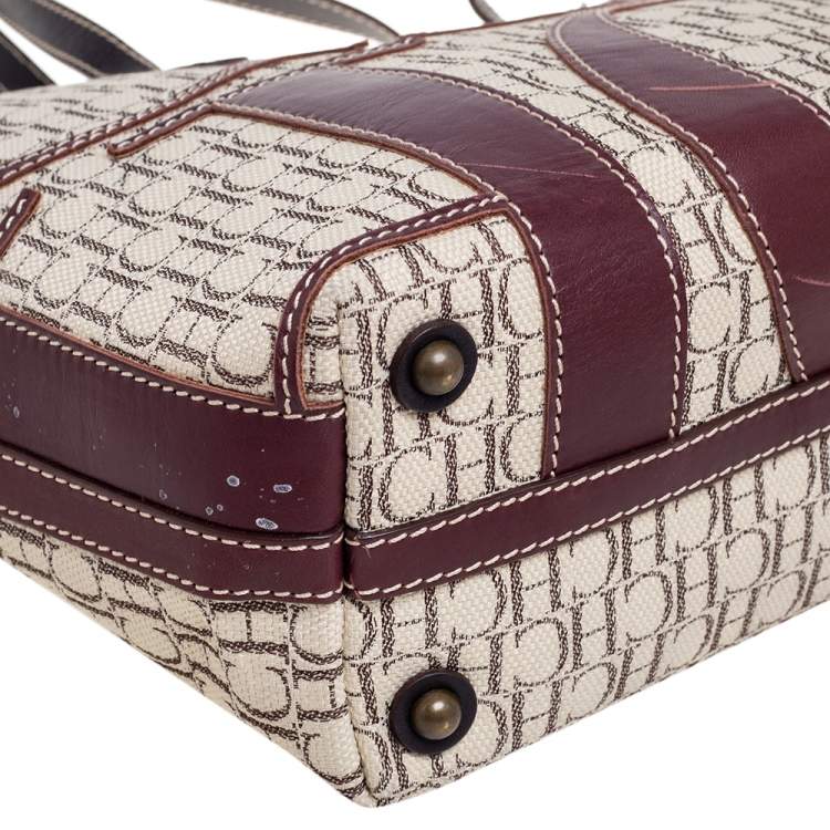 Pre Owned Carolina Herrera Multicolor Monogram Canvas And Leather Shopper Tote