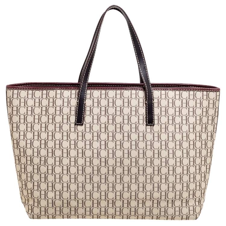Pre Owned Carolina Herrera Multicolor Monogram Canvas And Leather Shopper Tote