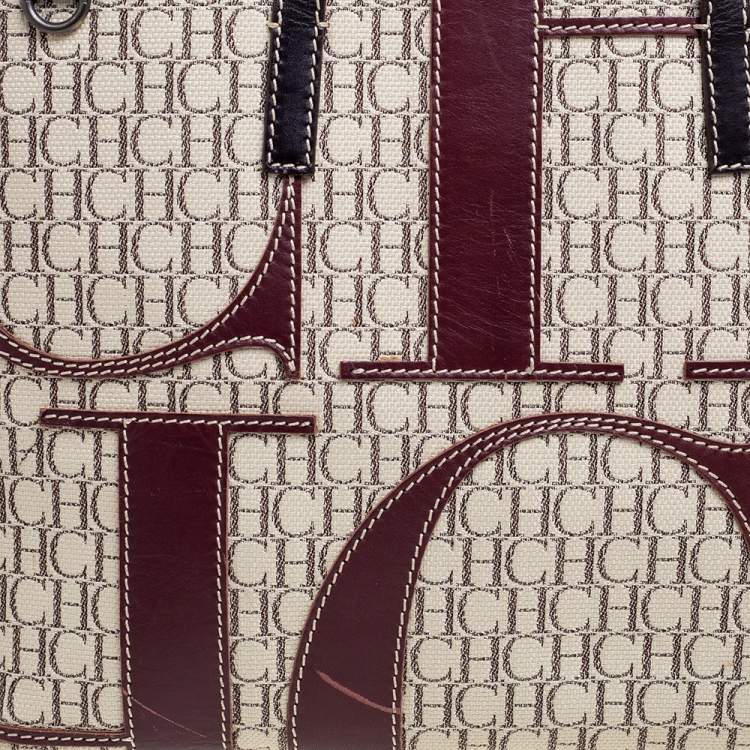 Pre Owned Carolina Herrera Multicolor Monogram Canvas And Leather Shopper Tote