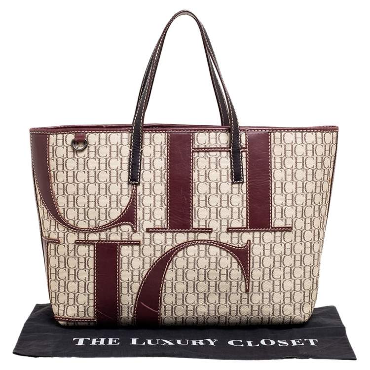 Pre Owned Carolina Herrera Multicolor Monogram Canvas And Leather Shopper Tote
